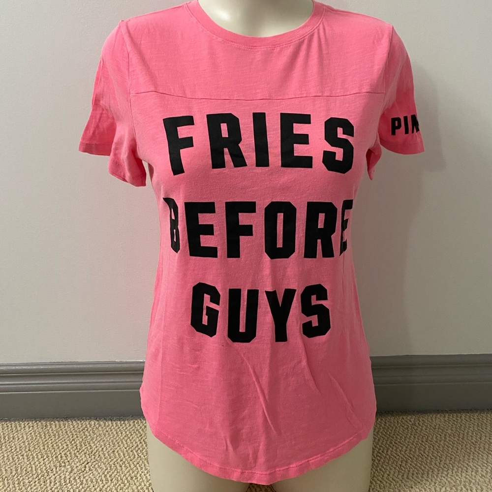 2/$20❤️- SHIRT | Women’s PINK shirt size small “Fries before guys”
